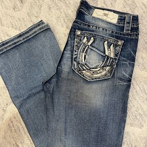 Miss me, bootcut. Medium wash, rhinestone pockets